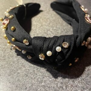 Francesca's Black Football Headband with Gold and Pearl Details